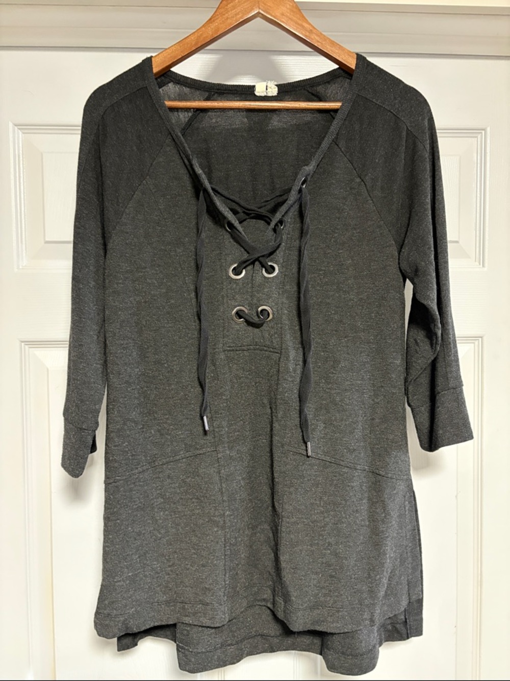 Cable & Gauge Charcoal Lace-Up Tunic Dress /Top with Side Slits